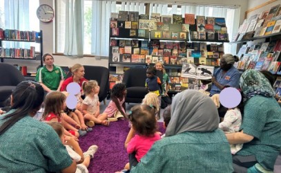 Children listening to stories at the library 