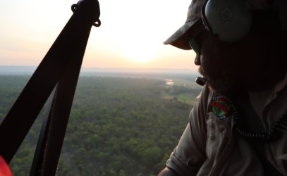 Man looking over Kakadu from a helicopter