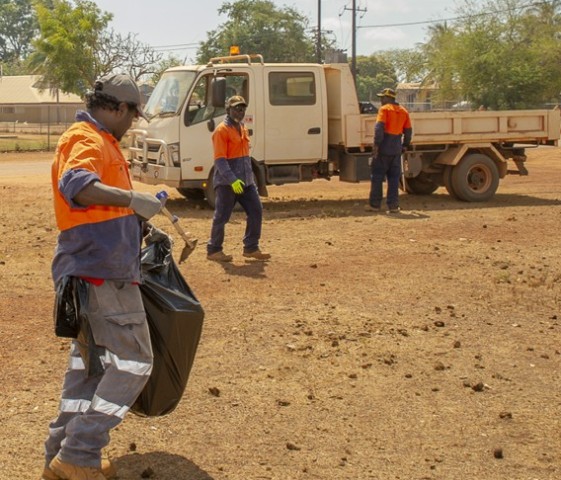 Works crew picking up rubbish