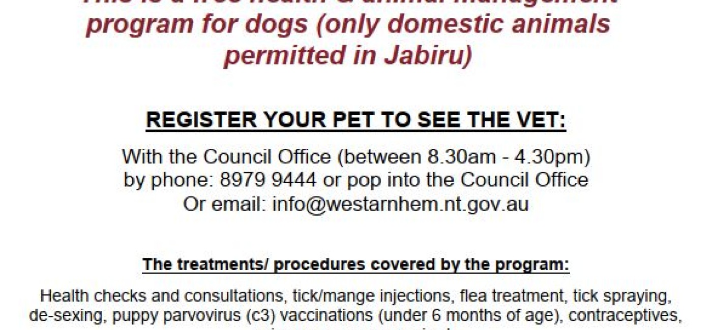 Public Notice Jabiru Vet visit 