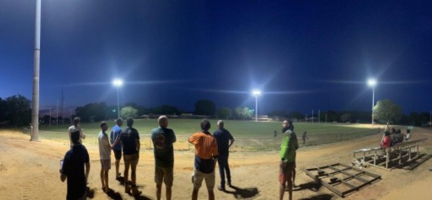 Maningrida oval lights - people viewing the finished project