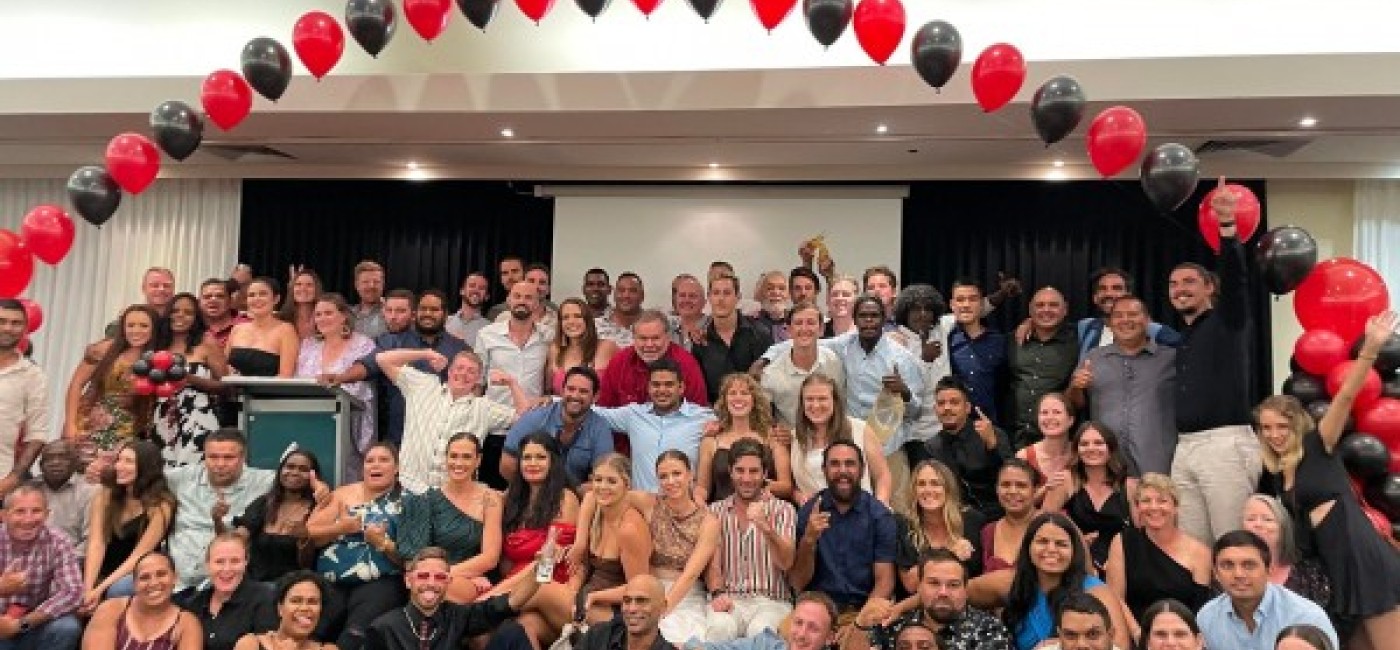 People celebrating the past and present players for Jabiru Bombers