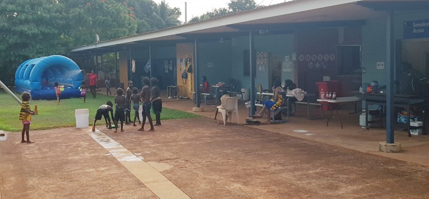 Pool party in Maningrida - slide and water play