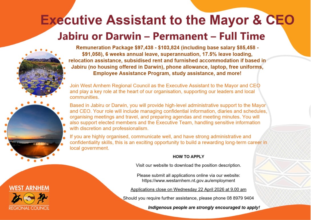 EA to the Mayor and CEO - Jabiru or Darwin