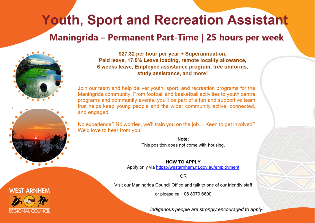 Advert - Youth Sport and Recreation Assistant - Maningrida - 2026.10.30_1.png